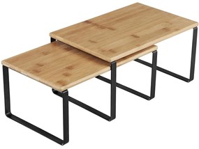 Stohovateľné poličky, organizéry na kuchynskú linku, sada 2 ks, kov a bambus