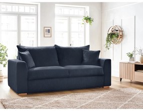 Tmavomodrá menčestrová rozkladacia pohovka 225 cm Augustin – Bobochic Paris