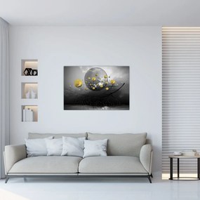 Obraz zlatých abstraktných gulí (90x60 cm)