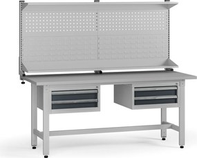Výškovo nastaviteľný dielenský stôl G5 s nadstavbou, 1800 x 750 x 800-1000 mm, 2x kontajner, 4 zásuvky, grafit