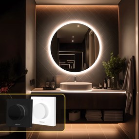 LED zrkadlo okrúhle Classico ⌀70cm teplá biela - diaľkový ovládač Farba diaľkového ovládača: Čierna