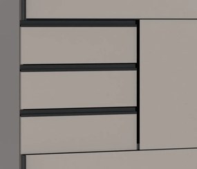 Šatníková skriňa so zásuvkami Tilburg, 225 cm, šedá sahara/čierne sklo