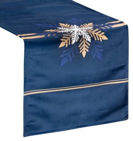 Vianočná štóla modrej farby so vzorom zlatej vločky Šírka: 40 cm | Dĺžka: 140 cm