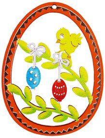 AMADEA Drevená dekorácia vajíčko kuriatka a vetvička, veľkosť 9 cm, český výrobok
