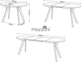 Mazzoni ALMO Kašmír / kašmírové nohy - OVÁLNY ROZKLADACÍ STÔL 140-240 cm PRE 10-12 OSÔB