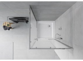 Mexen Rio, štvorcový sprchovací kút s posuvnými dverami 80(dvere) x 80(dvere) x 190 cm, 6mm sklo námraza, chrómový profil + biela sprchová vanička RIO, 860-080-080-01-30-4510