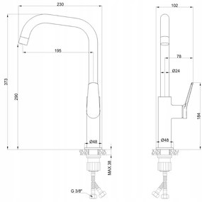 Invena Alonia, vysoká drezová batéria h-373, chrómová, INV-BZ-70-001-V