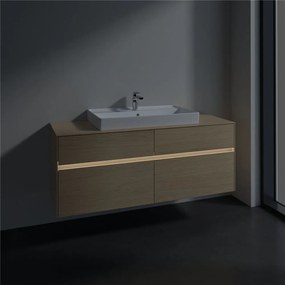 VILLEROY &amp; BOCH Collaro závesná skrinka pod umývadlo na dosku (umývadlo v strede), 4 zásuvky, s LED osvetlením, 1400 x 500 x 548 mm, Nordic Oak, C088B0VJ