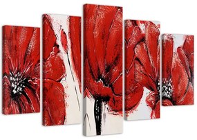 Gario Obraz na plátne Červené kvety - 5 dielny Rozmery: 100 x 70 cm