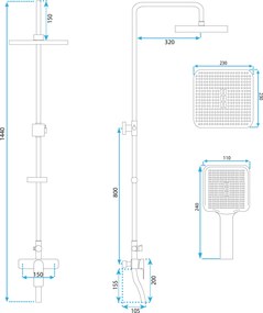 Rea Argus, sprchový set s vaňovou výlevkou, zlatá lesklá, REA-P7840