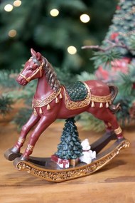Višňovo-zelený antik hojdací koník Noël - Ø 18*4,5*18 cm