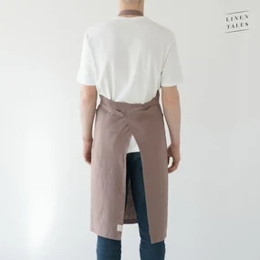 Starofialová ľanová zástera Linen Tales Chef, dĺžka 100 cm