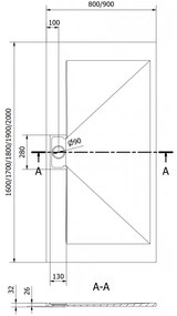 Mexen Egon, SMC obdĺžniková sprchová vanička 200 x 90 cm, čierna, 4R709020