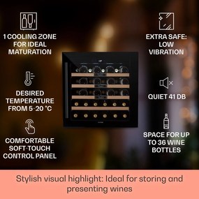 Klarstein Vinsider 36 Built-In Uno, vstavaná vinotéka, 92 l, 36 fliaš, nehrdzavejúca oceľ