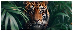 Obraz - Portrét tigra v džungli (120x50 cm)
