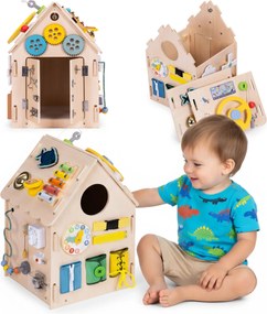 Drevený manipulačný domček ECOTOYS XXL – edukatívna hračka a organizér 30 aktivít (3+)