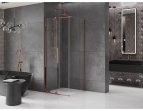 Mexen Velar, sprchový kút s posuvnými dverami 100(dvere) x 100(stena) cm, 8mm číre sklo, ružové zlato, 871-100-100-01-60