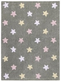 Ručne tkaný kusový koberec Tricolor Stars Grey-Pink, 120x160, šedá, detská izba, Lorena Canals