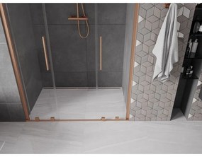 Mexen Velar L Duo, posuvné sprchové dvere do otvoru 160 cm, 8mm číre sklo, medená matná, 871-160-003-02-65