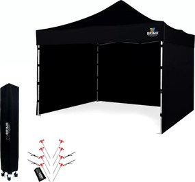BRIMO Skladací nožnicový stan 3x3 m na Oslavy: Nepremokavá Ochrana a Bleskové Zloženie - s 3 stenami - Čierna 9
