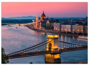 Sklenený obraz - Panorama mesta, Budapešť, Maďarsko (70x50 cm)