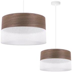 Light Home Závesné svietidlo Wood, 1x hnedá orechová dýha/biele plastové tienidlo, (fi 35cm)
