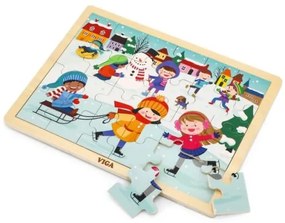 Drevené puzzle 24 dielikov - zima