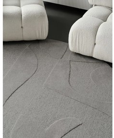 Sivý vlnený okrúhly koberec ø 200 cm Morphic Botanica – Agnella