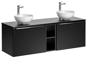 Závěsná skříňka SantaFe Domi s deskou a umyvadly 140 cm černá