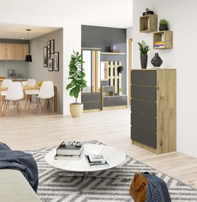 Komoda Kuba 60 cm - 5 zásuviek dub artisan/grafitová