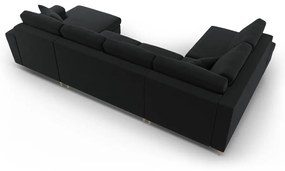 Čierna zamatová rozkladacia/s úložným priestorom rohová pohovka (ľavý roh/do "U") Kyoto – Cosmopolitan Design