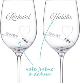 Svadobné poháre na víno Diamante Romance s kryštálmi Swarovski 2 ks