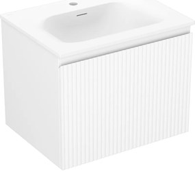 Mexen Rivel, kúpeľňová skrinka 60 cm s umývadlom Vela, 1 zásuvka, drážkovaná, biela matná, 91A20-06047-1-BF01-W23M01
