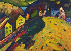 Sklenený obraz - Vasily Kandinsky, Houses at Murnau, reprodukcia (70x50 cm)