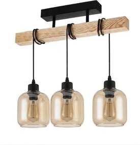 BRILAGI - Prisadený luster WOOD GLASS 3xE27/60W/230V borovica/čierna/dymovo-hnedá