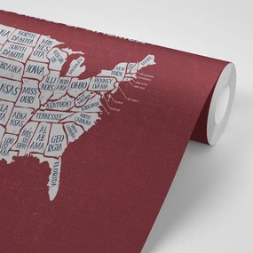 Samolepiaca tapeta náučná mapa USA s bordovým pozadím - 375x250