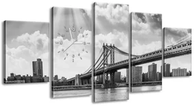 Gario Obraz s hodinami Brooklyn New York - 5 dielny Rozmery: 150 x 70 cm