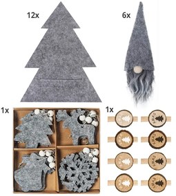 Sada 42 ks vánočních dekorací Frost šedá