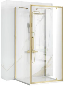 Rea Rapid Swing, 3-stenový sprchovací kút 100(dvere) x 100(stena) x 195 cm, 6mm číre sklo, zlatý matný profil, KPL-02525