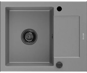Mexen Enzo granitový jednokomorový drez s odkvapkávačom 576 x 465 mm, Šedá, Sifón Čierna - 6506571005-71-B