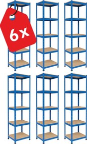 Akcia 6x Regál 180x40x40 cm lakovaný 5-policový, nosnosť 875 kg - modrý - 6ks