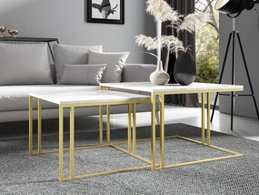 Set 2 konferenčných stolíkov Froyd Gold (zlatá + mramor biely) . Vlastná spoľahlivá doprava až k Vám domov. 1105863
