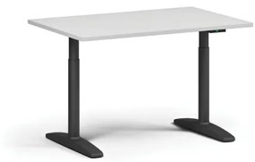 Výškovo nastaviteľný stôl OBOL, elektrický, 675-1325 mm, doska 1200x800 mm, čierna zaoblená podnož, biela