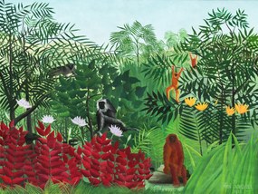 Obrazová reprodukcia Monkeys in the Tropical Forest (Rainforest Jungle Landscape) - Henri Rousseau, (40 x 30 cm)