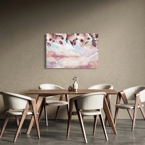 Obraz ružových kvetov s ružovým mramorom (90x60 cm)