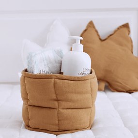 Ľanový prešívaný košík karamelový o 20 cm