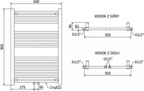 Mexen Mars, vykurovacie teleso 900x600 mm, 339 W, chrómová, W110-0900-600-00-01