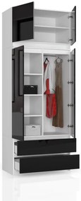 Skriňa s nadstavcom S 90 cm 2D 2SZ CLP čierna, lesk