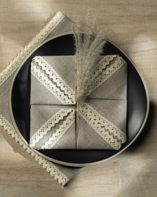 Súprava ľanových obrúskov s čipkou 4ks. farba produktu béžová látka polopriehľadný, zapletaná