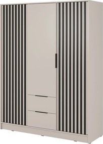 Trojdverová šatníková skriňa Nelly 3D: kašmír s čiernymi lamelami, 155 cm